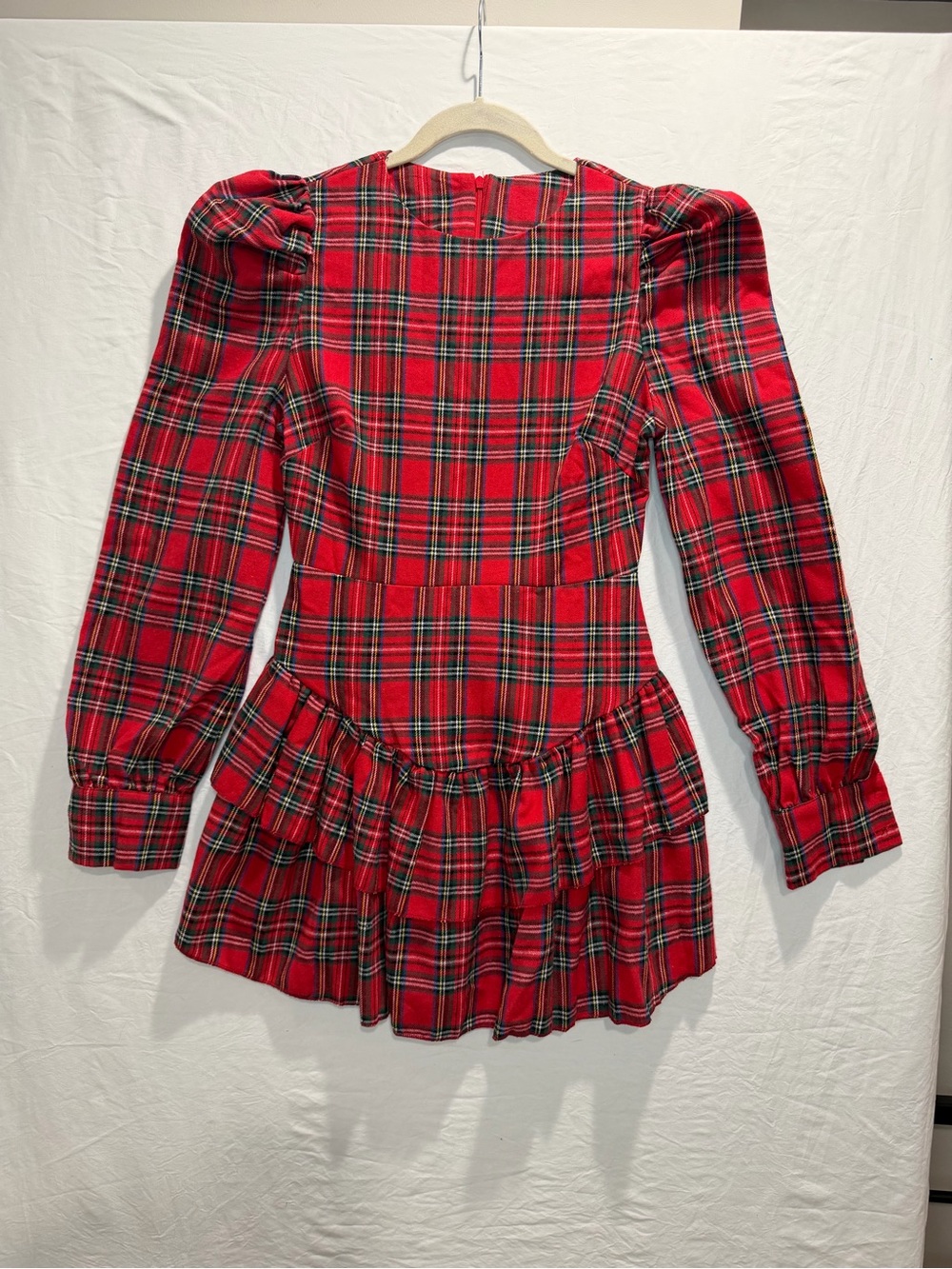 SHEIN Red Plaid Long-Sleeve Mini Dress